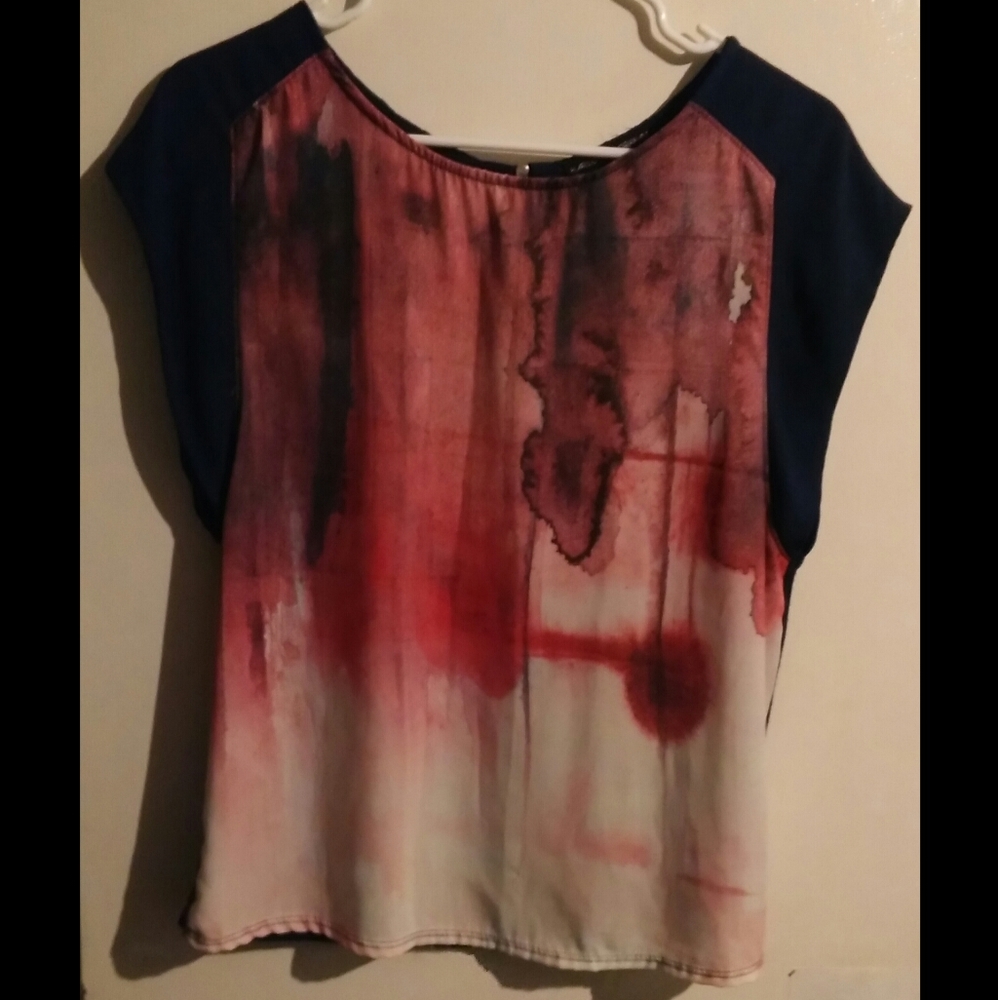 Harlowe & Graham sz Small Ink/Tie Dye Shrt Slv Top